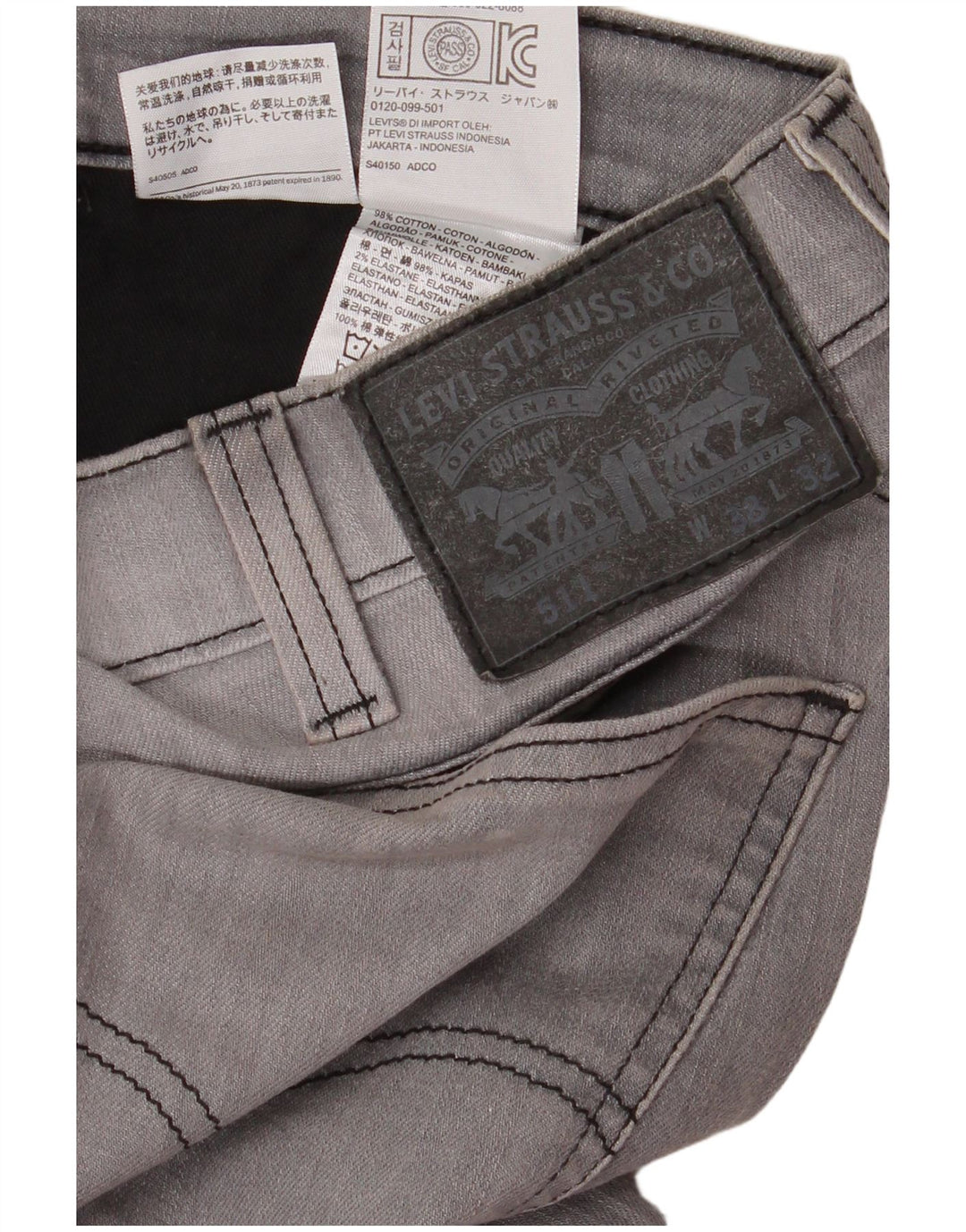Męskie jeansy Levi's 511 Slim W38 L32 Szara bawełna