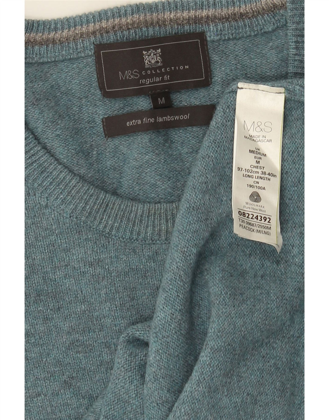 Marks & Spencer Męski sweter z okrągłym dekoltem, średnioniebieski, nakrapiany
