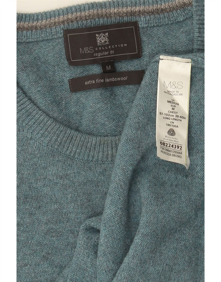 Marks & Spencer Męski sweter z okrągłym dekoltem, średnioniebieski, nakrapiany