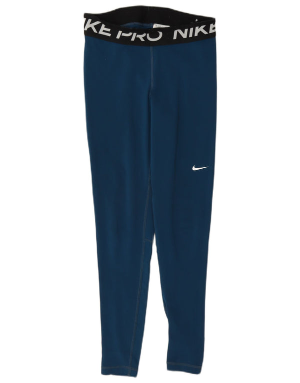 Damskie legginsy Nike Dri Fit Graphic UK 10, mały, niebieski, poliester z blokami kolorów