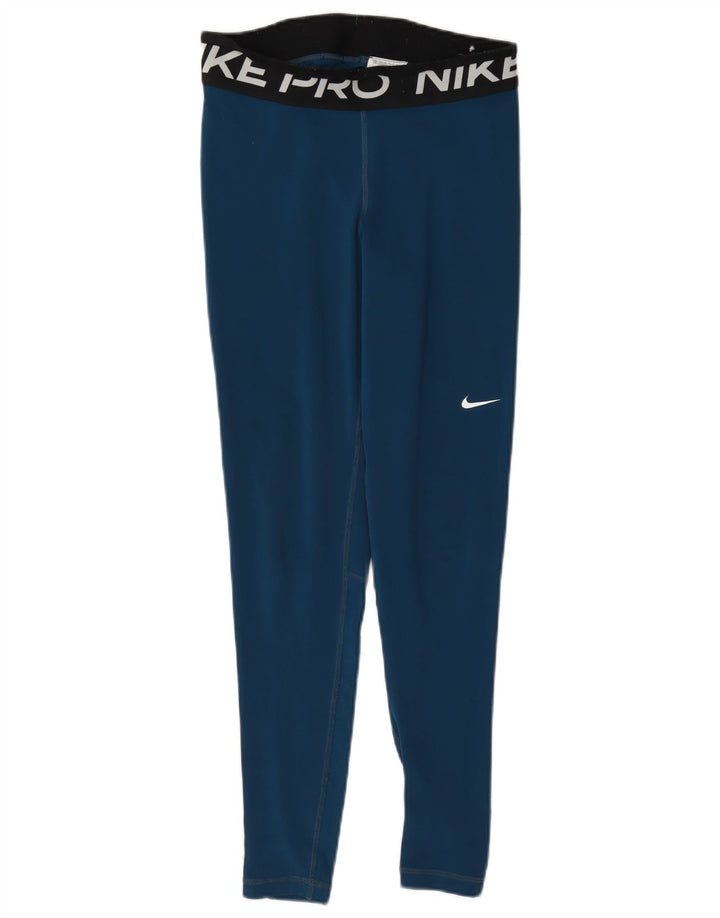 Damskie legginsy Nike Dri Fit Graphic UK 10, mały, niebieski, poliester z blokami kolorów