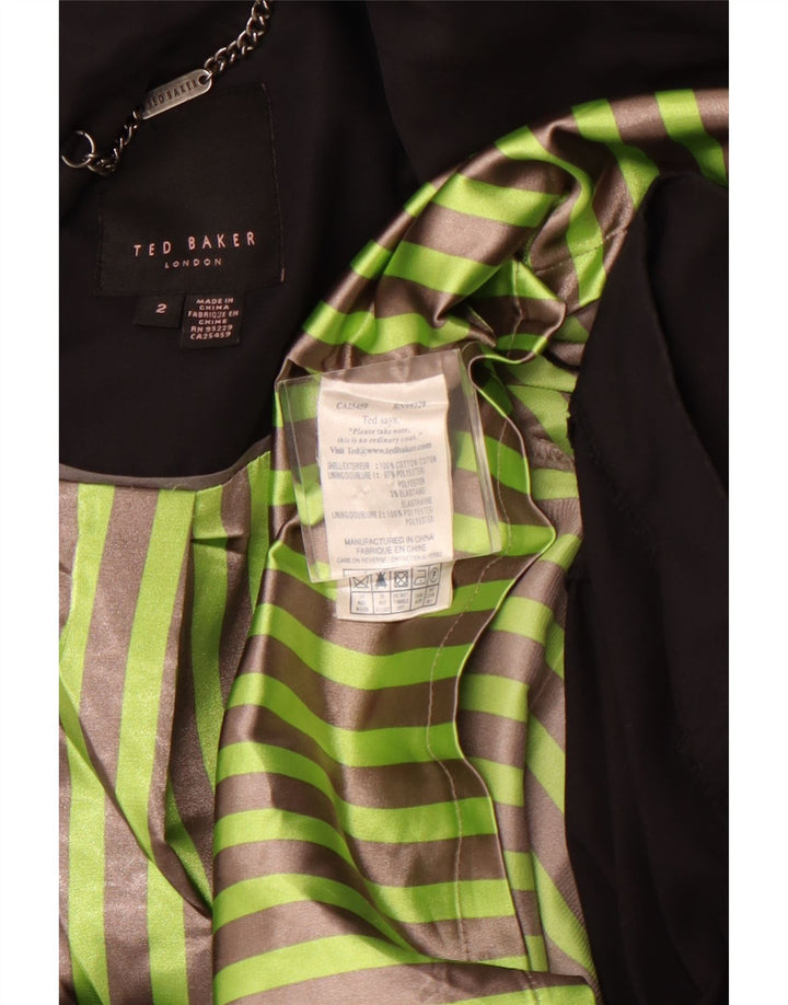 TED BAKER Damski trencz, rozmiar 2, mały, czarny, bawełniany