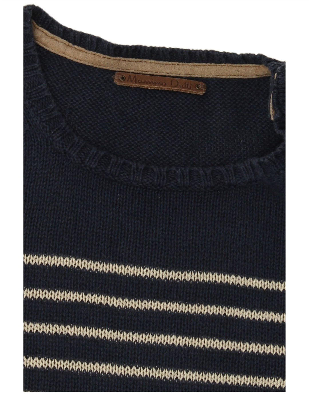 Męski sweter Massimo Dutti z okrągłym dekoltem, w średnie granatowe paski