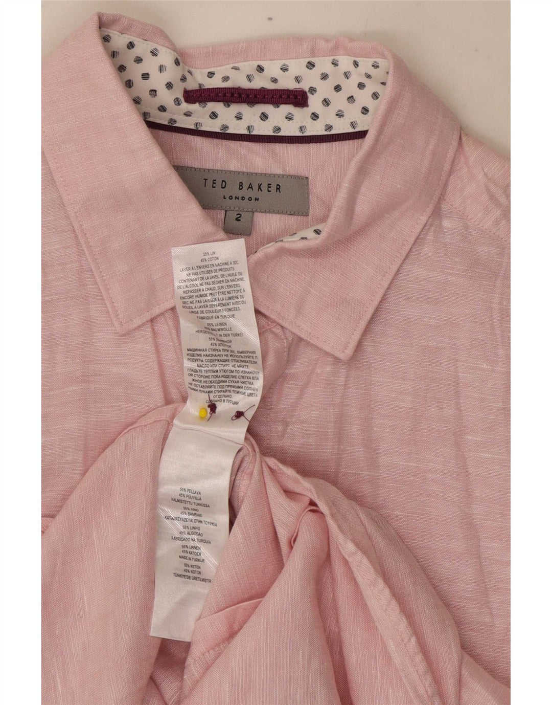 Koszula męska Ted Baker, rozmiar 2, mała, różowa, lniana w plamki