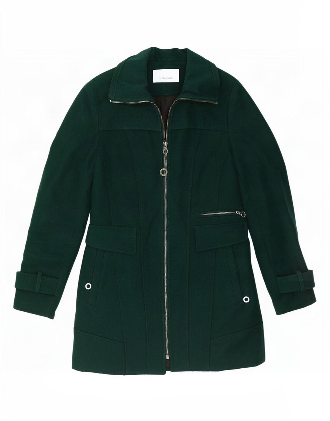 Trencz damski Calvin Klein UK 10 Small, zielony, wełniany, klasyczny
