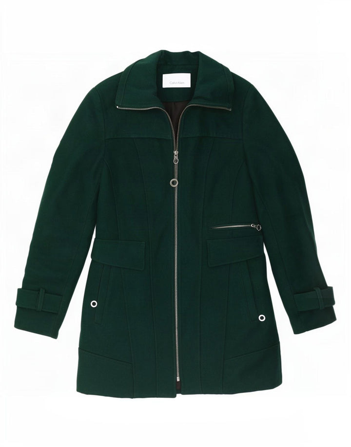 Trencz damski Calvin Klein UK 10 Small, zielony, wełniany, klasyczny