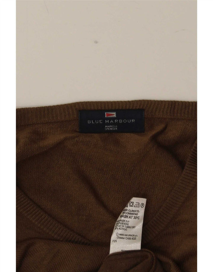 Męski sweter Marks & Spencer Blue Harbor z dekoltem w kształcie litery V, średni beż