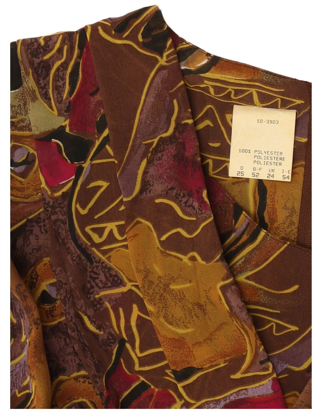 Vintage damska sukienka płaszczowa z abstrakcyjnym wzorem i rękawem 3/4 UK 24 4XL brązowa