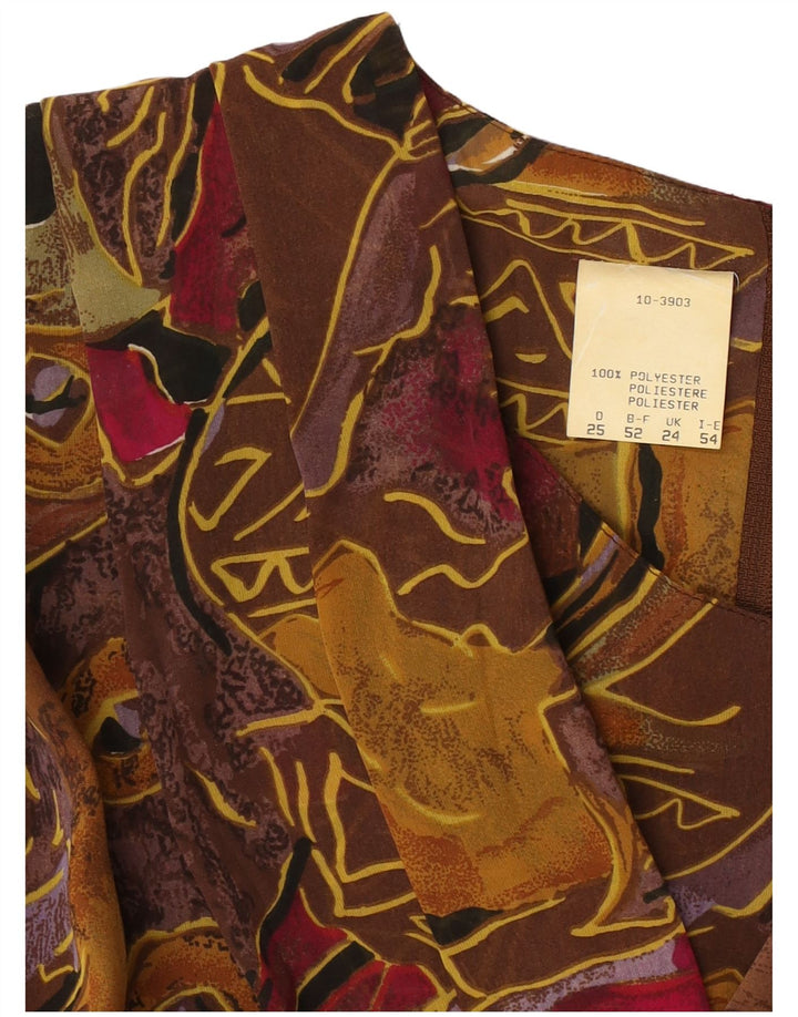 Vintage damska sukienka płaszczowa z abstrakcyjnym wzorem i rękawem 3/4 UK 24 4XL brązowa