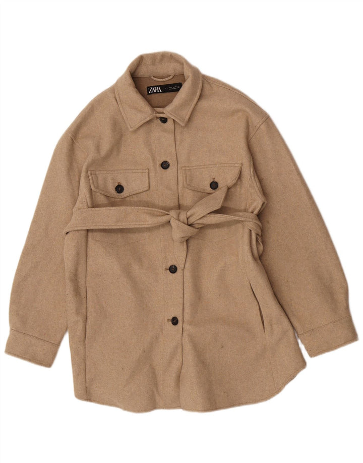 Kurtka damska Zara Shacket UK 14, duża, beżowa, poliester