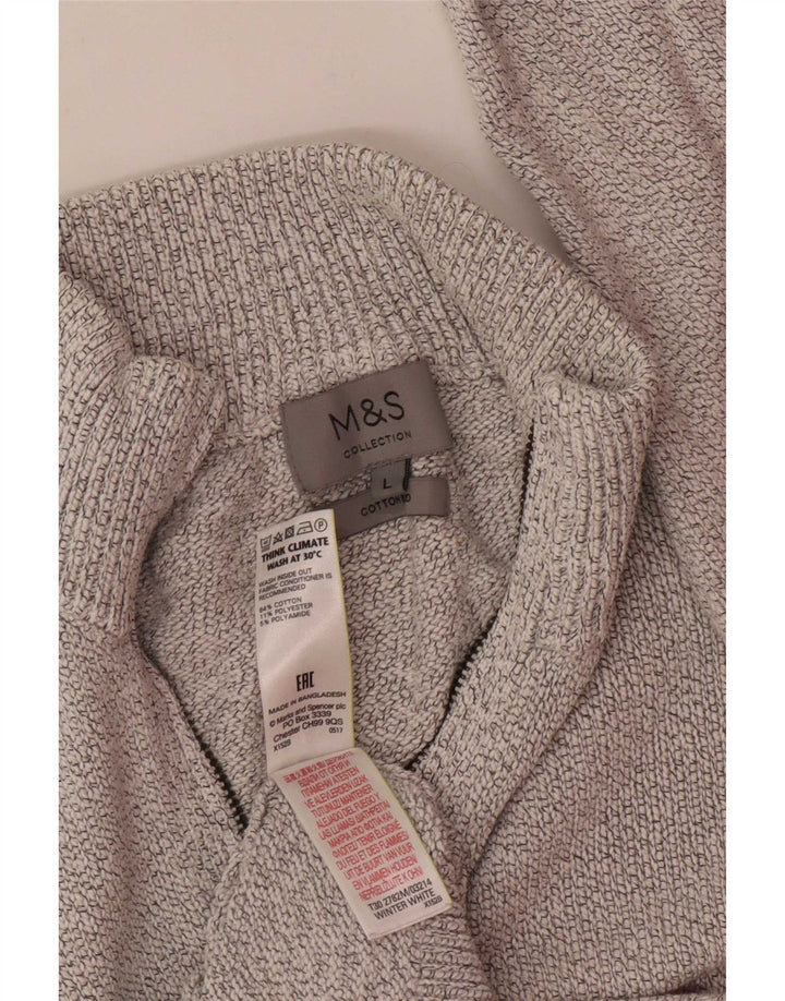Marks & Spencer Męski sweter z zamkiem błyskawicznym, duży, bawełniany w kolorze złamanej bieli