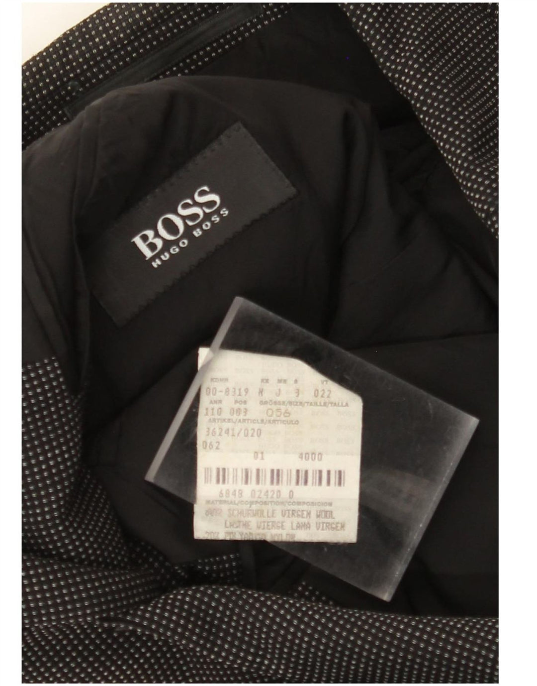 Męska marynarka zapinana na 3 guziki HUGO BOSS EU 56 3XL, czarna wełna w cętki