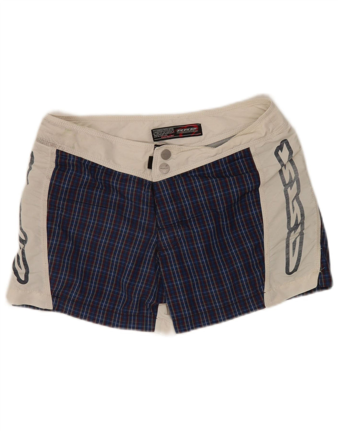 Męskie spodenki kąpielowe RRD z grafiką, średni granatowy, poliester z blokami kolorów
