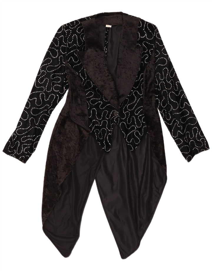 VINTAGE Damska marynarka frakowa w abstrakcyjny wzór IT 42 Średnia czerń