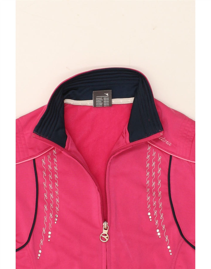 DIADORA Girls Tracksuit Top Jacket 10-11 Years Pink Polyester Vintage Diadora and Second-Hand Diadora from Messina Hembry 