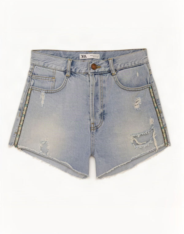Damskie spodenki jeansowe Zara w trudnej sytuacji EU 38 Small W28 niebieskie