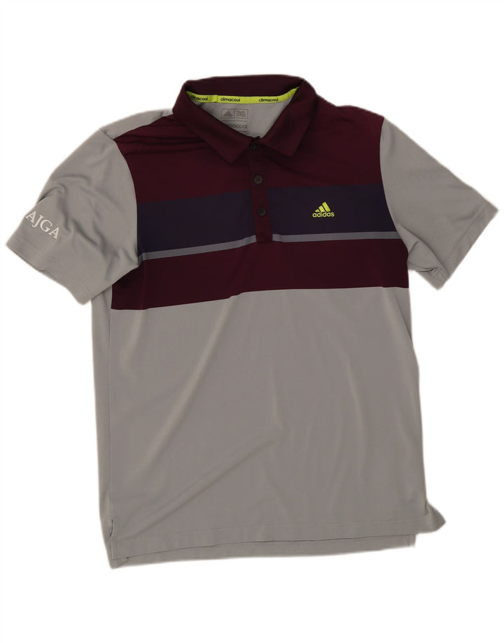 Męska koszulka polo Adidas Climacool, mała, szara, z blokami kolorów, poliester