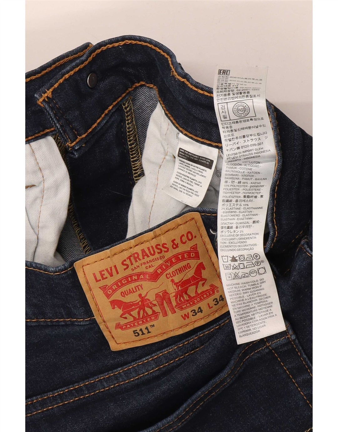 Męskie jeansy Levi's 511 Slim W34 L34 Granatowa bawełna