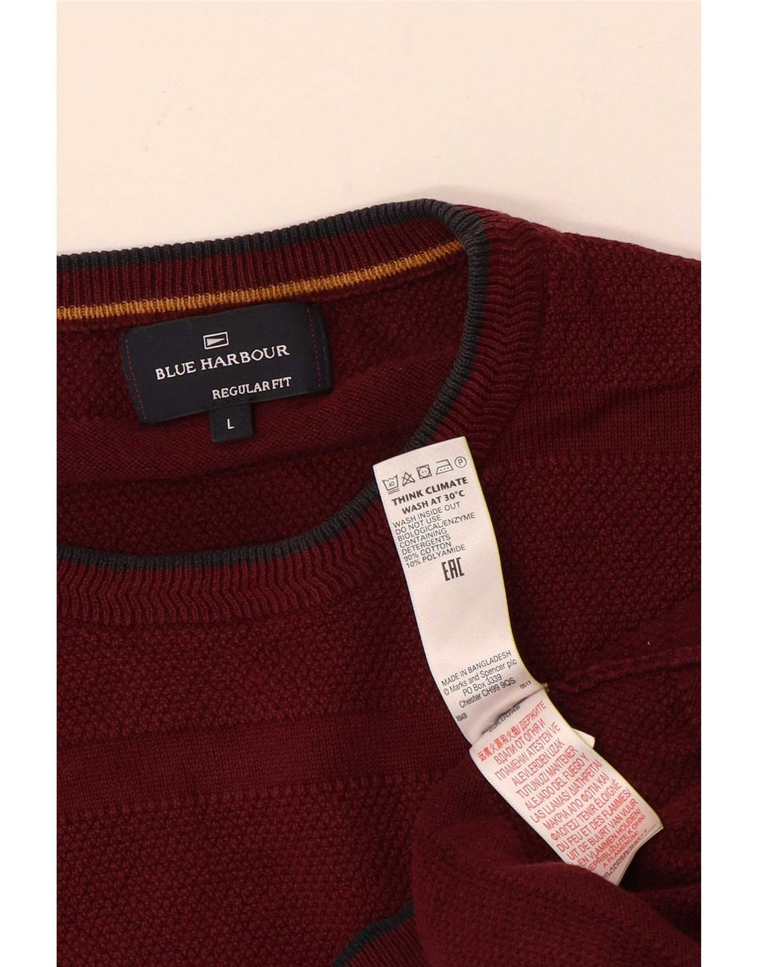 Męski sweter Marks & Spencer Blue Harbor z okrągłym dekoltem, duży, bordowy