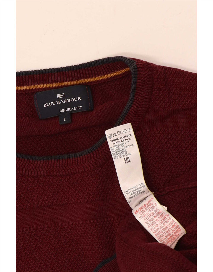 Męski sweter Marks & Spencer Blue Harbor z okrągłym dekoltem, duży, bordowy