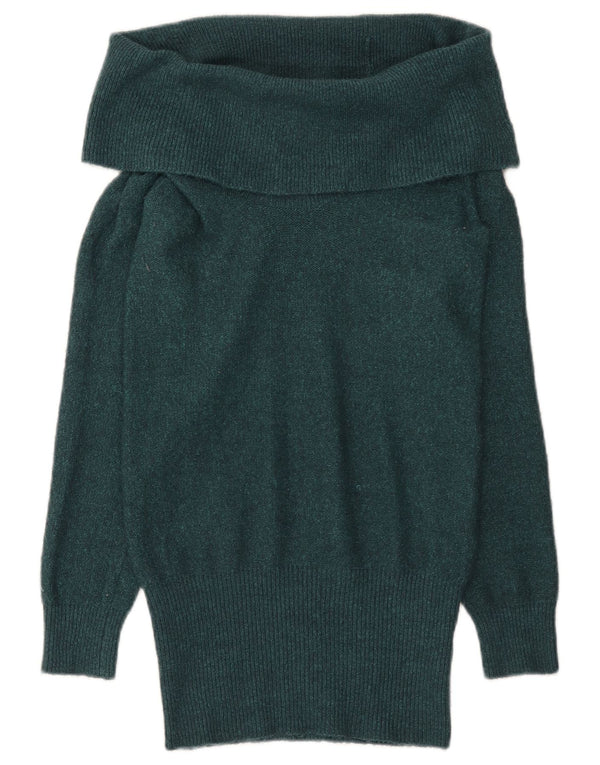 Damski sweter Topshop z wywijanym dekoltem, UK 8, mały, zielony, akrylowy