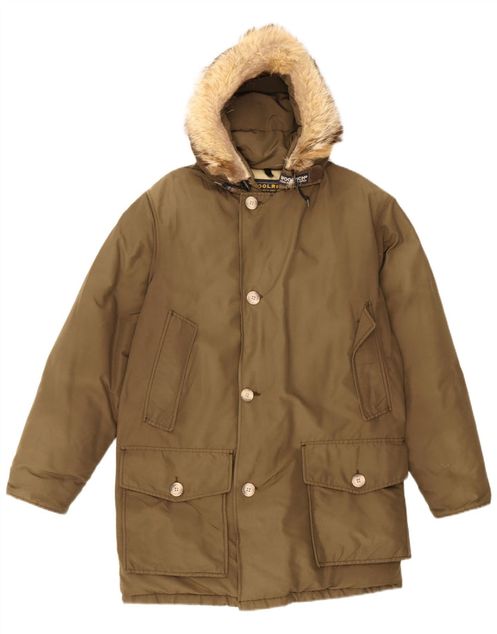 Męski ocieplany płaszcz z kapturem Woolrich UK 36 Small Khaki