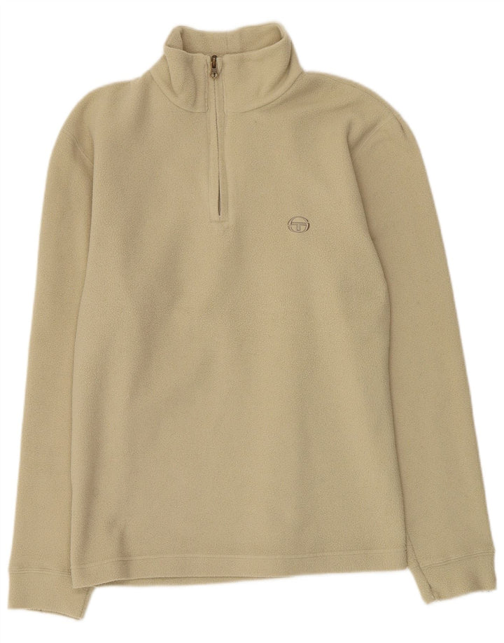 Vintage damski sweter polarowy z zamkiem błyskawicznym, średni zielony