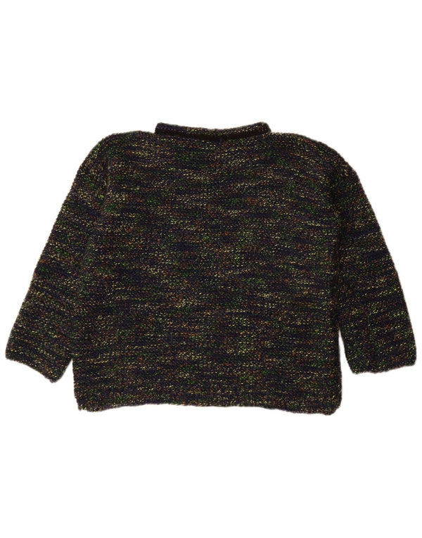 Sweter damski w stylu vintage z golfem UK 14, duży, granatowy, nakrapiany