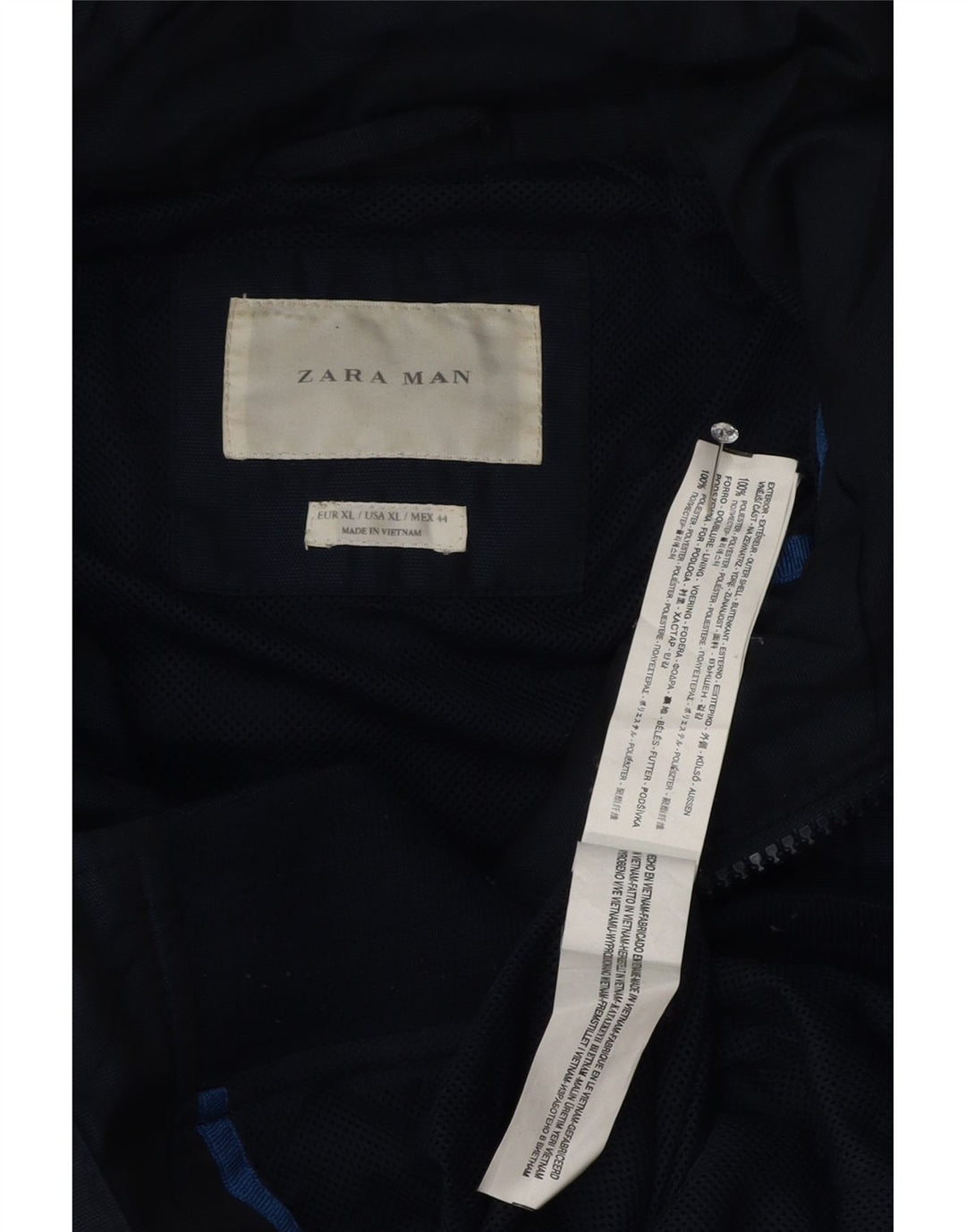 Męska kurtka bomberka z kapturem Zara UK 42 XL, granatowa, poliester