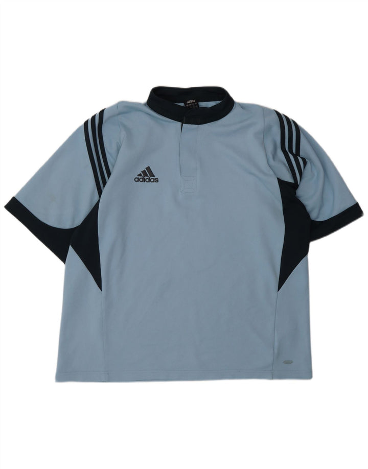 Męska koszulka polo Adidas, duża, niebieska, poliestrowa z blokami kolorów