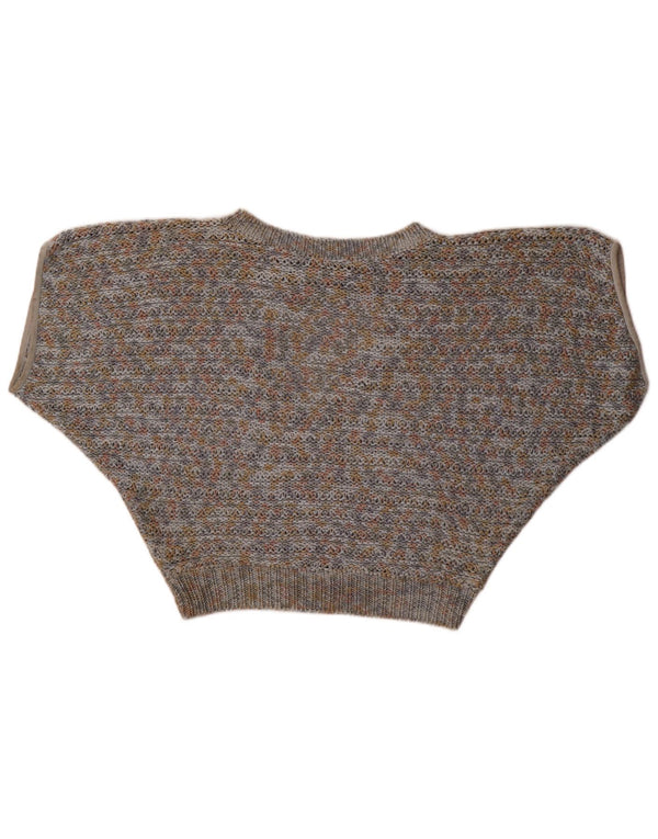 Sweter damski w stylu vintage z graficznym dekoltem w łódkę UK 14, duży, wielokolorowy