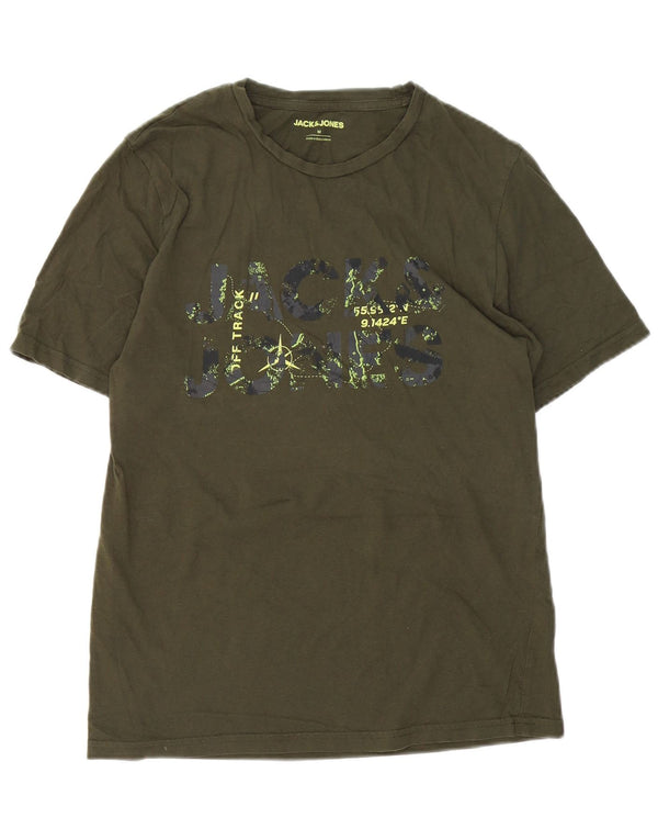 Jack & Jones Mens Graphic T-Shirt Top Medium Khaki Cotton