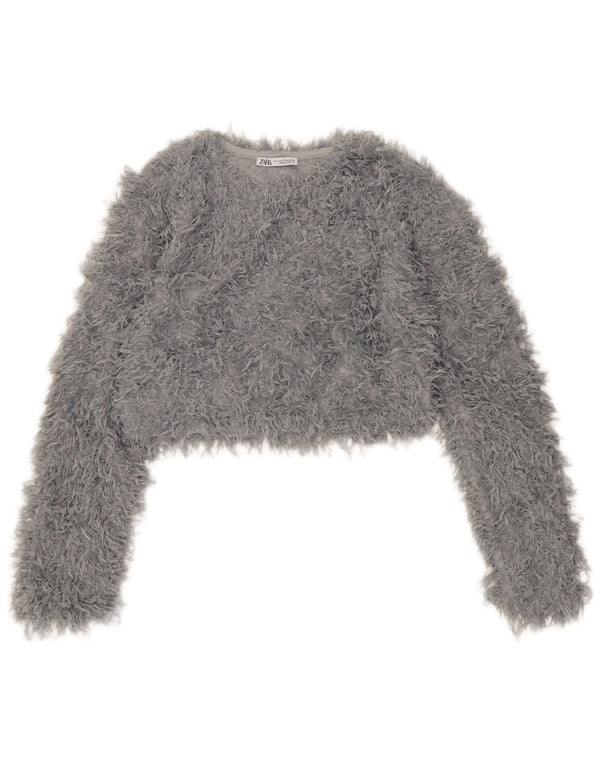 Zara Womens Crop Boat Neck Jumper Sweater UK 10 Small Grey Polyester