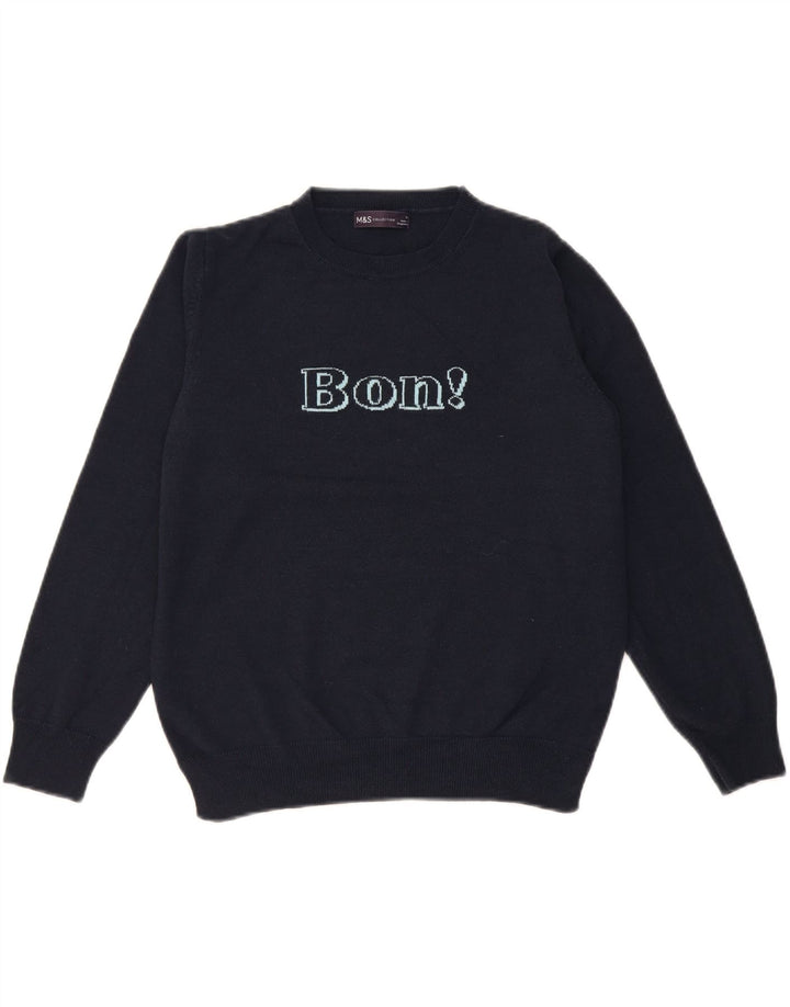 MARKS & SPENCER Womens Crew Neck Jumper Sweater UK 14 Medium Navy Blue Vintage Marks & Spencer and Second-Hand Marks & Spencer from Messina Hembry 
