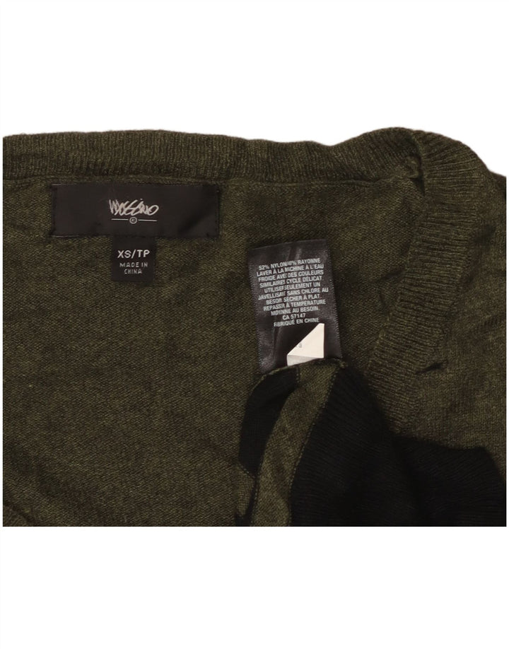 Damski sweter MOSSIMO z dekoltem w kształcie litery V, UK 6 XS, nylon w paski khaki