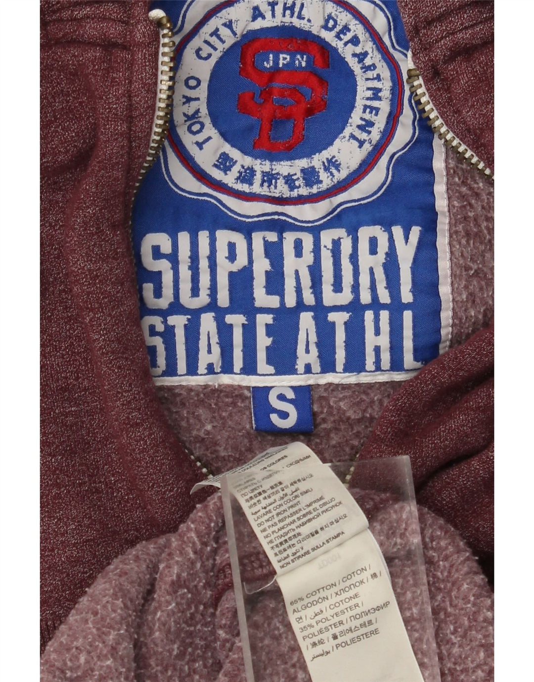 SUPERDRY Męski sweter z kapturem i zamkiem błyskawicznym, mały, bordowy, bawełniany