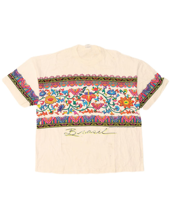 Damska koszulka z grafiką w stylu vintage Top UK 18 XL Biała bawełna