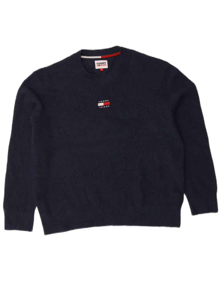 Męski sweter z okrągłym dekoltem Tommy Hilfiger, duży granatowy poliester