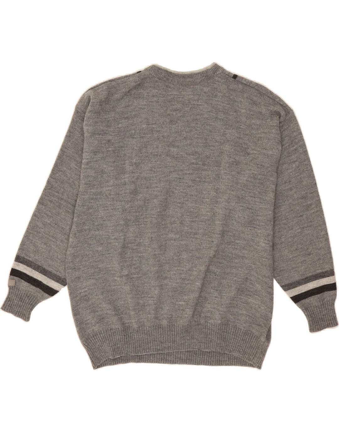 VINTAGE Mens Crew Neck Jumper Sweater Large Grey Striped Vintage Vintage and Second-Hand Vintage from Messina Hembry 