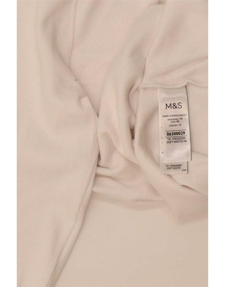 Marks & Spencer Damski top z długim rękawem, UK 16, duży, biały, bawełniany