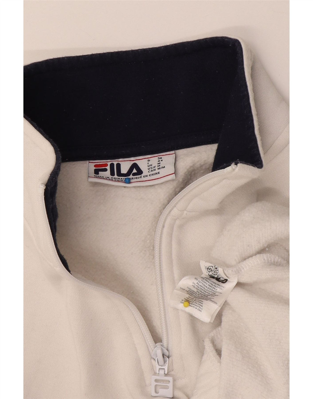 Damska bluza FILA z grafiką i zamkiem błyskawicznym UK 14, średnia biała bawełna