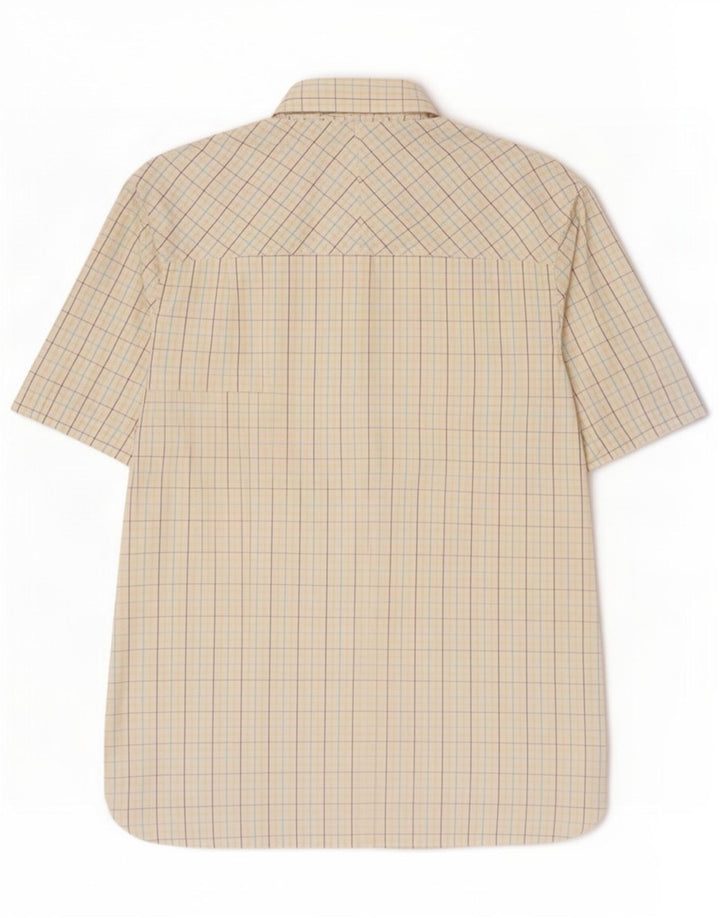 Męska koszula z krótkim rękawem Fred Perry, duża, biała, bawełniana krata