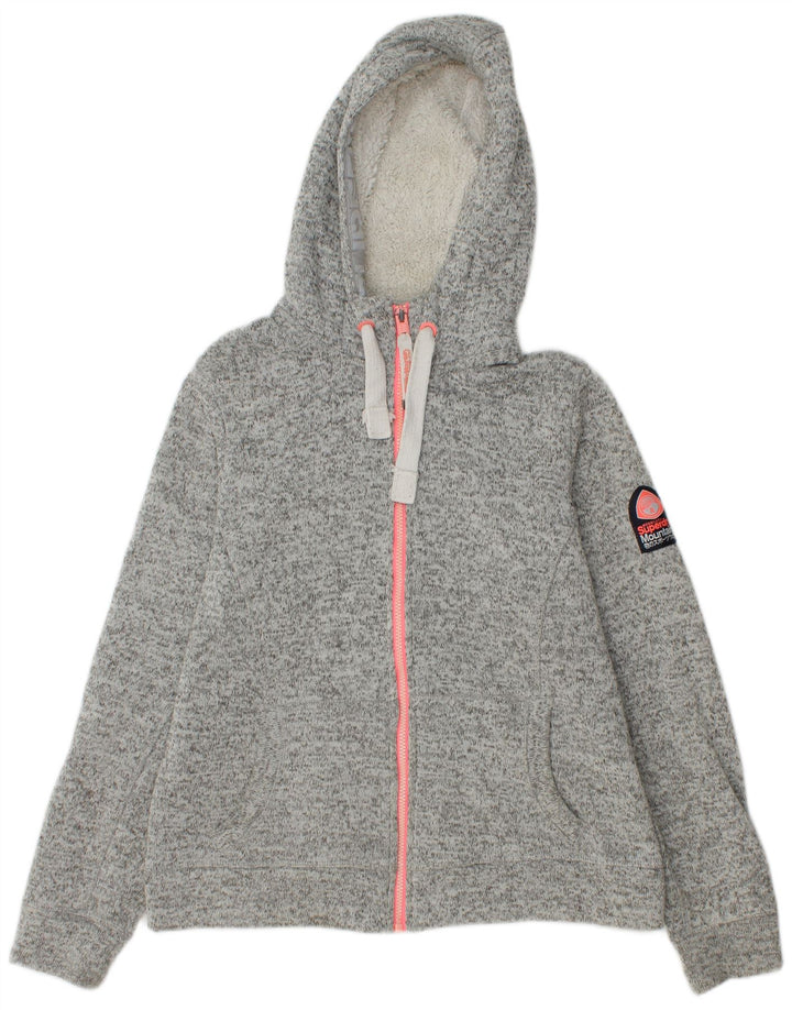 Damski sweter z kapturem i zamkiem Superdry UK 16, duży, szary, nakrapiany poliester