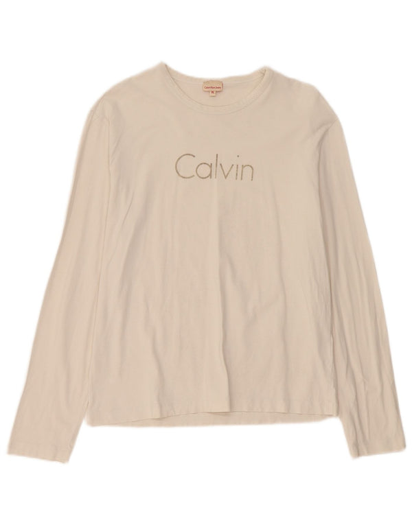 Damski top z grafiką Calvin Klein Jeans z długim rękawem, UK 18 XL, biała bawełna