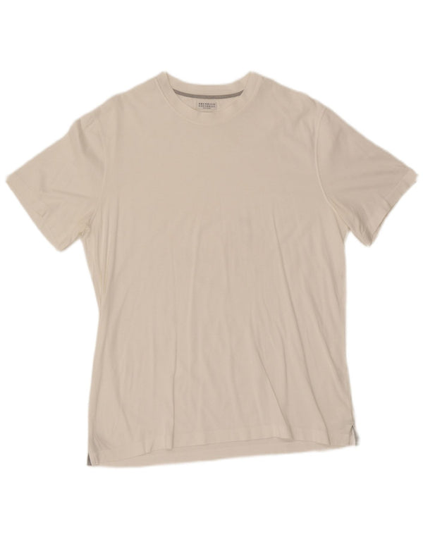 Brunello Cucinelli Męski T-shirt o dopasowanym kroju, duży, biały, bawełniany