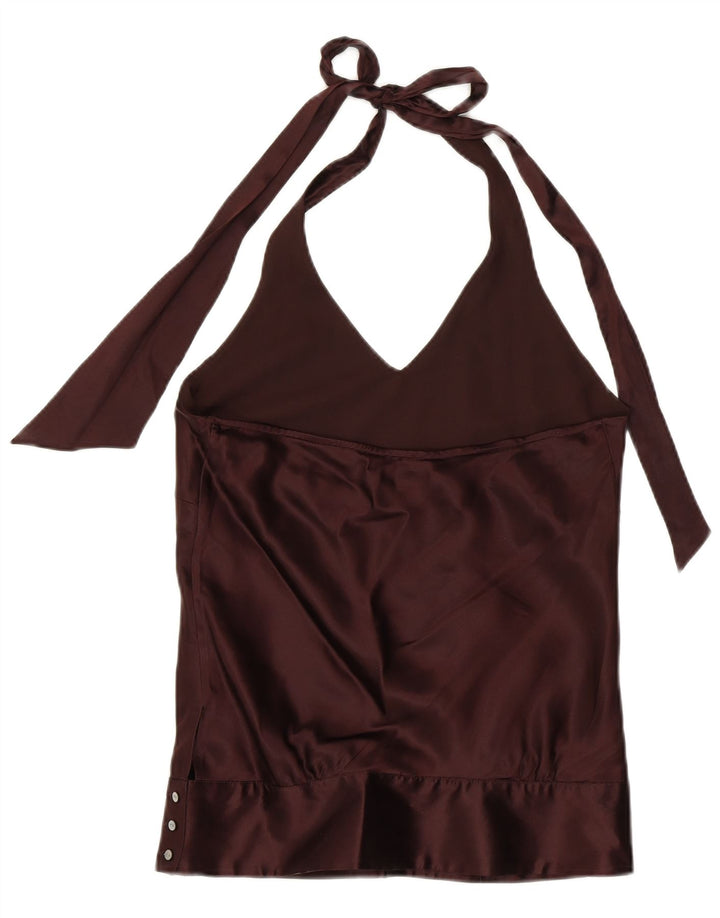 COAST Damski top wiązany na szyi UK 10 Small Brown Silk