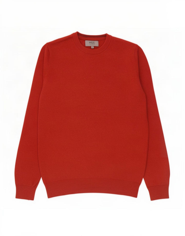 Marks & Spencer Męski sweter z okrągłym dekoltem, mały, pomarańczowy, bawełniany
