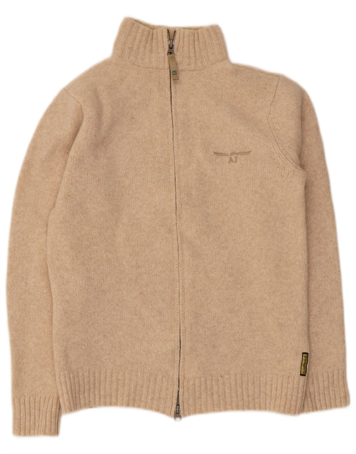 Damski sweter rozpinany Armani UK 12 Średni beż z dziewiczej wełny