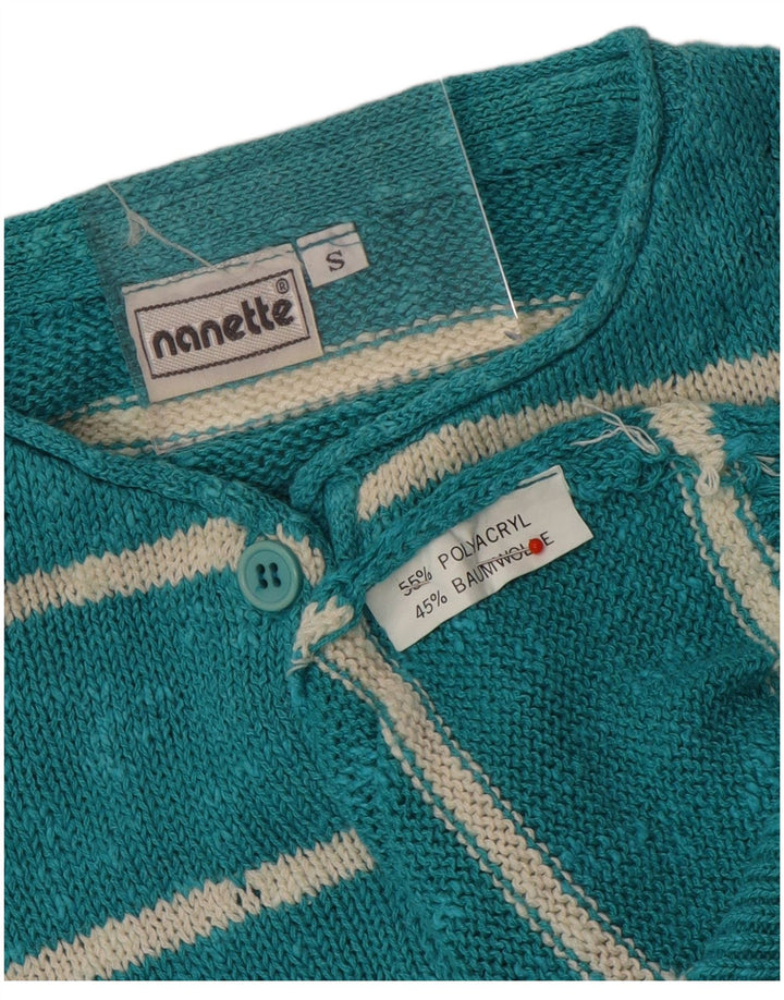 Damski sweter zapinany na guziki Nanette UK 10 w małe turkusowe paski