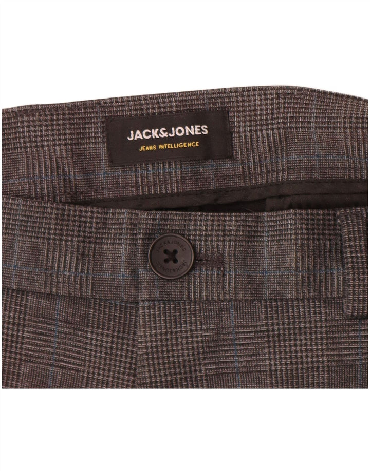 Męskie spodnie typu slim chino Jack & Jones W32 L34 Szary poliester w pepitkę